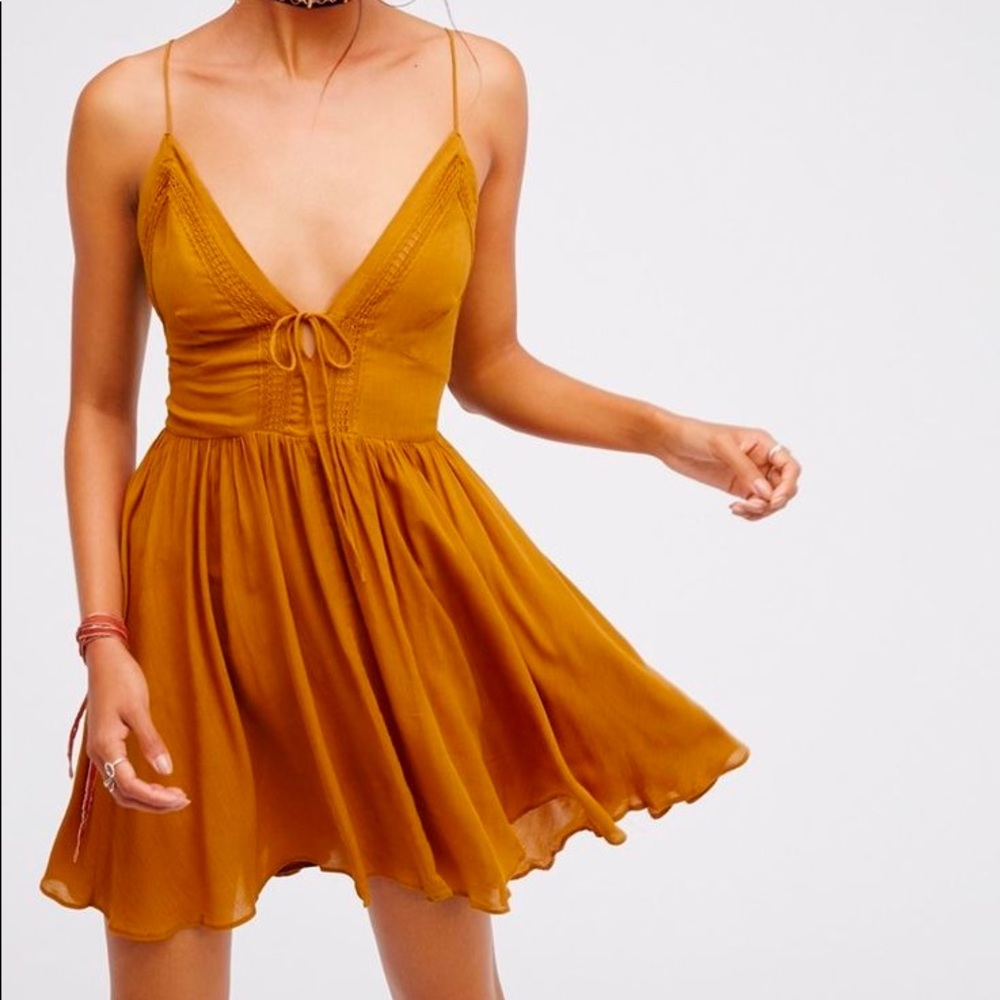 Free People First Love Fit and Flare Dress Ochre